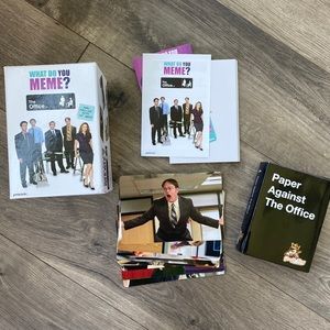 The Office lover game bundle. “What do you meme” and “paper against the office.”
